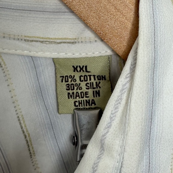 VTG Tommy Bahama Shirt Men XXL Ivory Silk Cotton Striped Long Sleeve Button Up - Picture 3 of 6